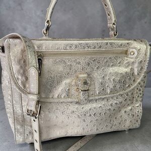 Rebecca Minkoff Satchel Soft Briefcase Ostrich Embossed Gold Leather